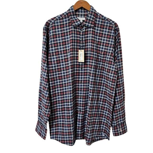 Peter Millar Gander Printed Button Up Plaid Shirt Size L Navy Classic Preppy NEW - Picture 1 of 10